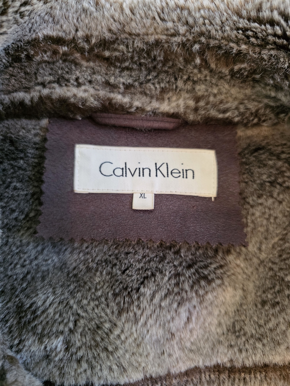 Calvin Klein Mens XL Dark Brown Faux Shearling Leather Bomber Jacket - Picture 6 of 9